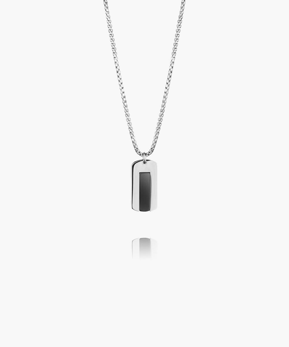 Dogtag necklace Black Agate | Silver
