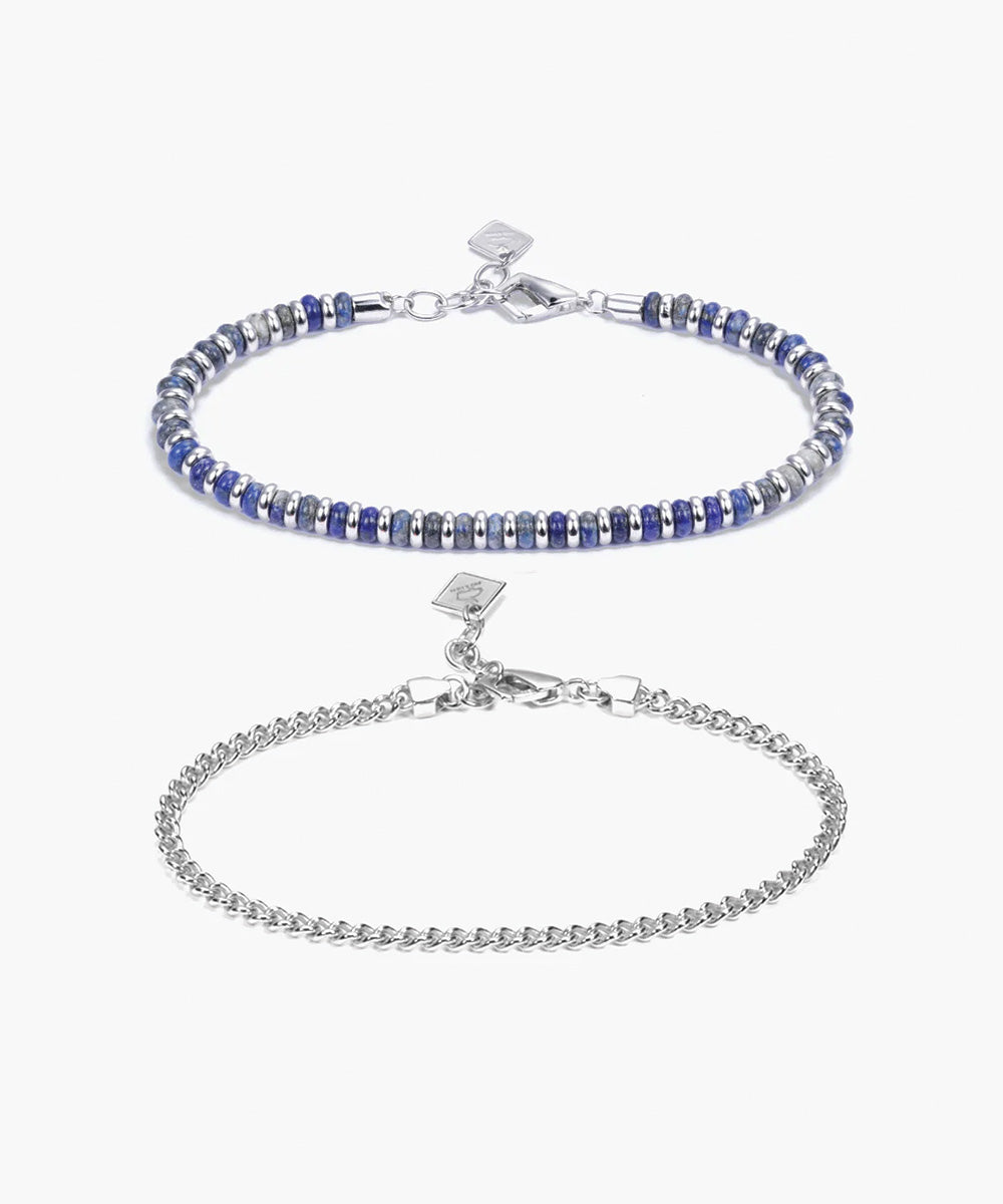 925 Sterling Silver Brontide Lapis Lazuli 4 mm & Curb Chain Set