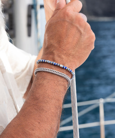 925 Sterling Silver Brontide Lapis Lazuli & Herringbone Chain Set
