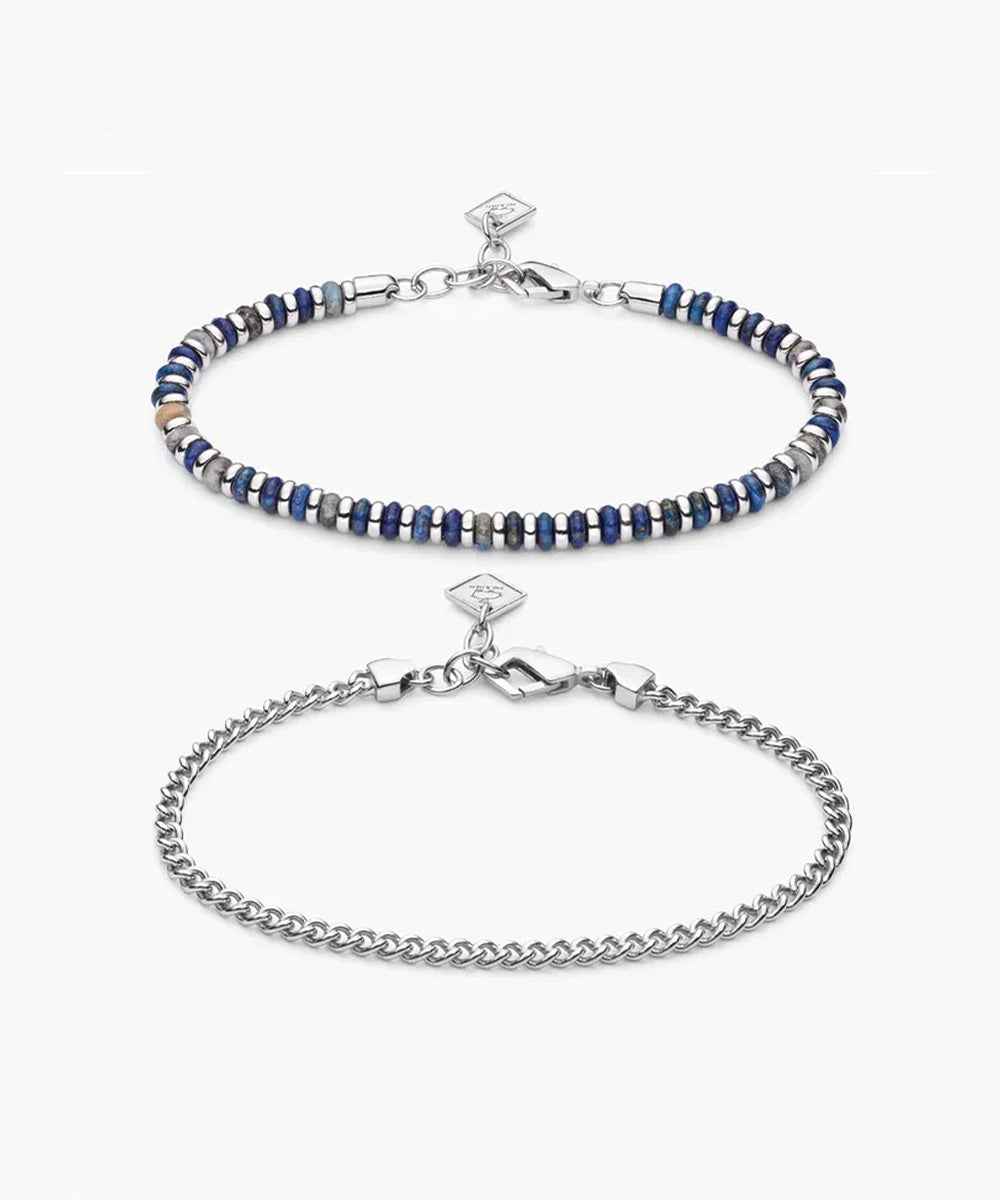 925 Sterling Silver Brontide Lapis Lazuli & Curb Chain Set