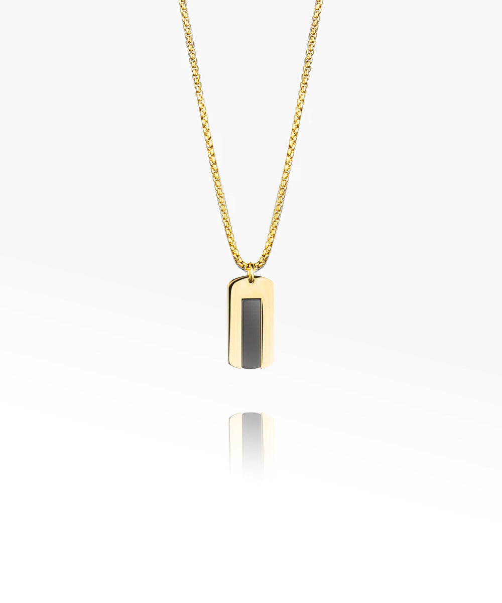 Dogtag necklace Black Agate | Gold